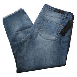 Rock & Royal Distressed Stretch Denim Straight Leg Denim Blue Ankle Jeans Sz 20